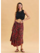 Red Patterned Bohemian Skirt with Gipe Detail and Tied Waist 4507